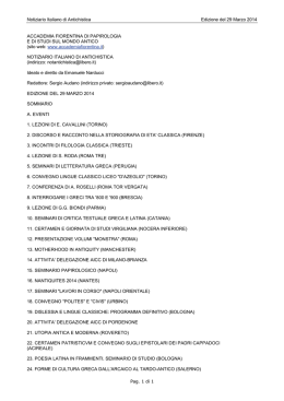 Notiziario Italiano di Antichistica Edizione del 29 Marzo 2014