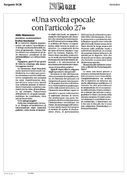 «Una svolta epocale con l`articolo 27» Intervista a Aldo Mazzocco