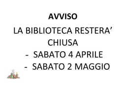 sabato 4 aprile - sabato 2 maggio