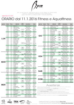 ORARIO dal 11.1.2016 Fitness e Aqua tness
