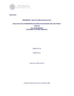 Final Terms MEDIOBANCA - Banca di Credito Finanziario SpA Issue