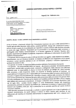 Osservazioni ASL Napoli 1 - Autorit&agrave; Nazionale Anticorruzione