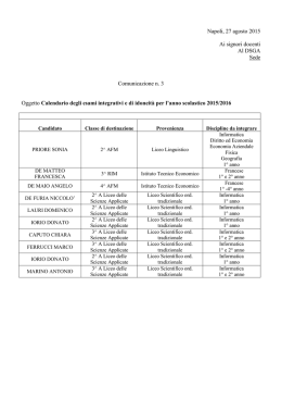 Sintesi comunicazione 3 - Esami integrativi e di
