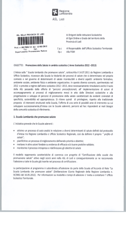 ASL Attività promozione salute – Dipartimento Prevenzion e Medica