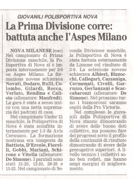 La Prima Divisione corre: battuta anche l`Aspes Milano