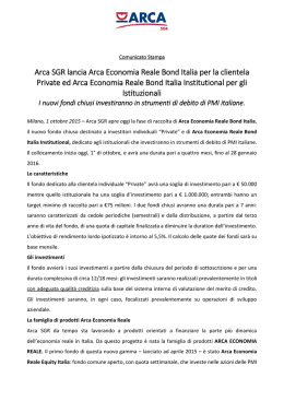 Arca SGR lancia Arca Economia Reale Bond Italia per la