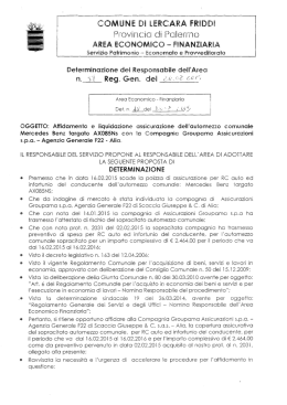 affidamento e liquidazione assicurazione dell`automezzo comunale