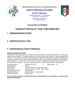 Comunicato Ufficiale n. 18 del 19 Novembre 2015