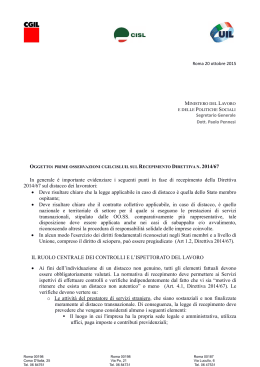 prime osservazioni cgil cisl uil sul recepimento direttiva n. 2014/67