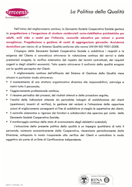 r o La Politica della Qualit&agrave; - Cooperativa Sociale Zerocento