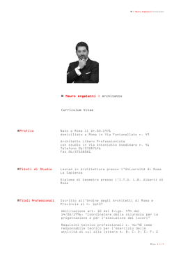 Mauro Angeletti | Architetto Architetto Curriculum Vitae Curriculum