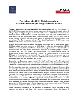 Fiat Industrial e CNH Global annunciano l`accordo definitivo per