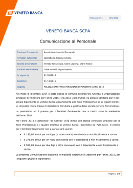 VENETO BANCA SCPA Comunicazione al Personale