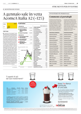 A gennaio sale in vetta AcomeA Italia A2 (+12%)