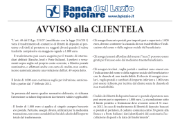 AVVISO alla CLIENTELA - Banca Popolare del Lazio