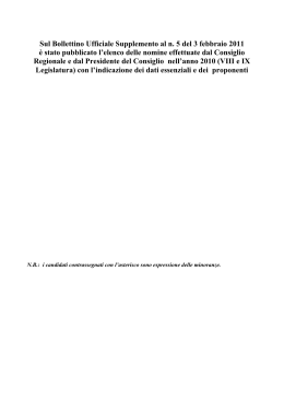 Sul Bollettino Ufficiale Supplemento al n. 5 del 3 febbraio 2011 &egrave;