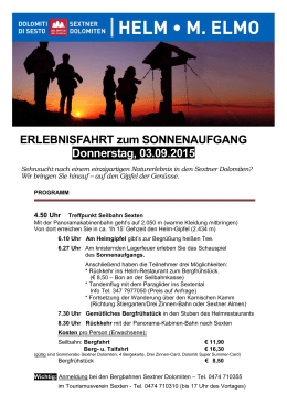 ERLEBNISFAHRT zum SONNENAUFGANG Donnerstag, 03.09.2015
