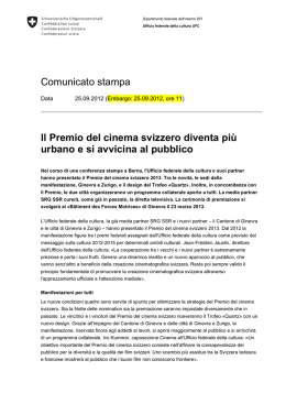 Comunicato stampa Il Premio del cinema svizzero