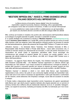 &ldquo;mestiere impresa bnl&rdquo;: nasce il primo business space italiano