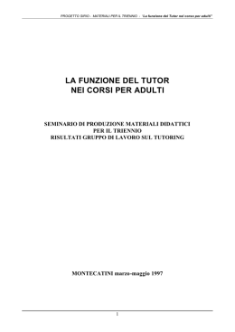 LA FUNZIONE DEL TUTOR NEI CORSI PER ADULTI