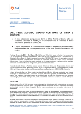 enel firma accordo quadro con bank of china e sinosure