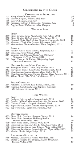 Selections by the Glass Red Wines