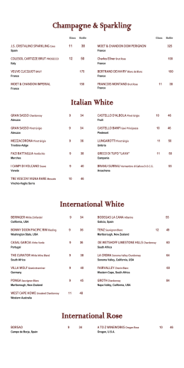our Wine List