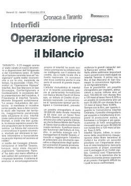OPERAZIONE RIPRESA IL BILANCIO