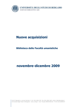 Nuove acquisizioni novembre-dicembre 2009