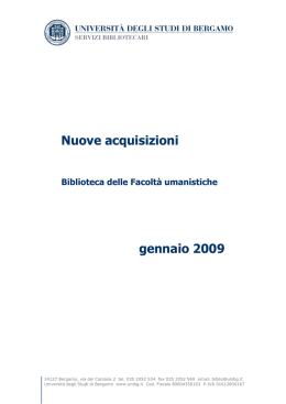 Nuove acquisizioni gennaio 2009 - Servizi bibliotecari