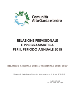 Relazione previsionale e programmatica di Bilancio del 2015