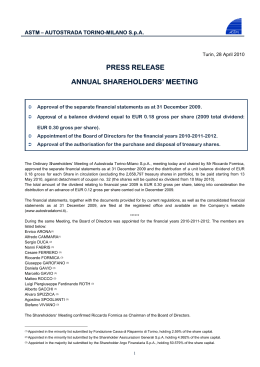 press release annual shareholders` meeting