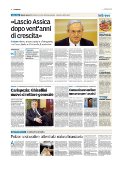 &laquo;Lascio Assica dopo vent`anni di crescita&raquo;