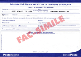 Modulo di richiesta servizi carta postepay prepagata