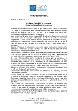 COMUNICATO STAMPA Trento, 20 settembre 2011 In vigore l`Iva al
