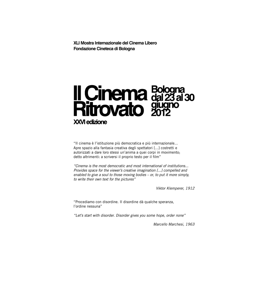 Catalogo - Cineteca di Bologna - 