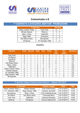 Comunicato n.9 1&ordf; GIORNATA CATEGORIA