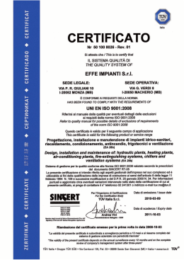 Certificato TUV UNI EN ISO 9001:2008 Effe Impianti