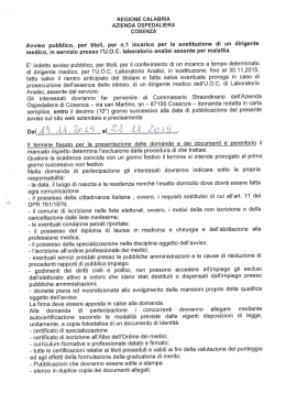 Avviso pubblico , per titoli, per n° 1 incarico per la sostituzione di un