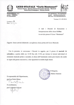 Inizio attivit&agrave; didattiche classe prima del Liceo Musicale