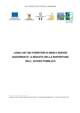 Long list dei fornitori di beni e servizi