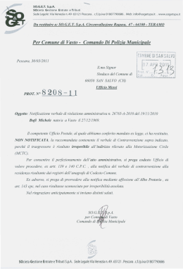 Per Comune di Vasto - Comando Di Polizia Municipale