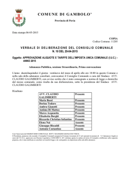 Delibera di Consiglio Comunale n. 10/2015