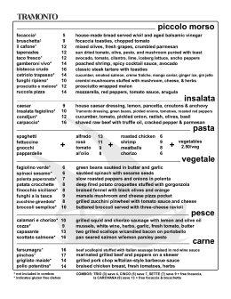 insalata vegetale pasta pesce carne + + + piccolo