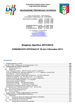 D > COMUNICATO UFFICIALE N&deg; 26 del 4