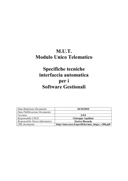 M.U.T. Modulo Unico Telematico Specifiche tecniche interfaccia