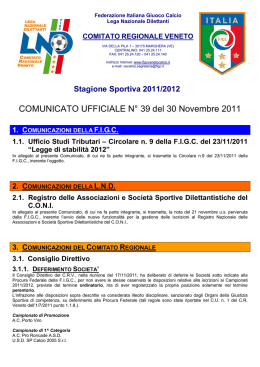 Comunicato N.39 del 30 Novembre 2011