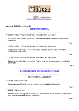 Sommario GURI 20.04.2009, n. 91 DECRETI PRESIDENZIALI