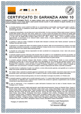 Certificato di Garanzia 10 Anni dal 01/09/14