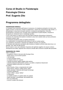 Corso di Studio in Fisioterapia Psicologia Clinica Prof. Eugenio Zito